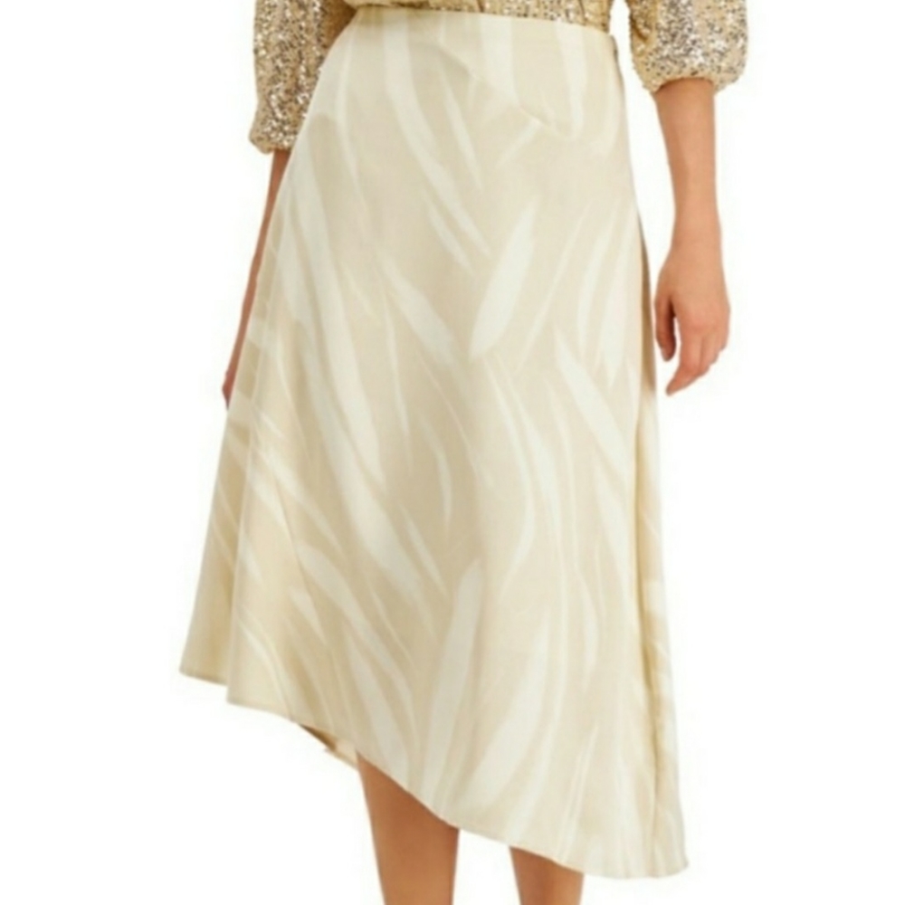 Alfani Emerald Safari Printed Asymmetrical Beige Skirt Women's Size 12 NWT